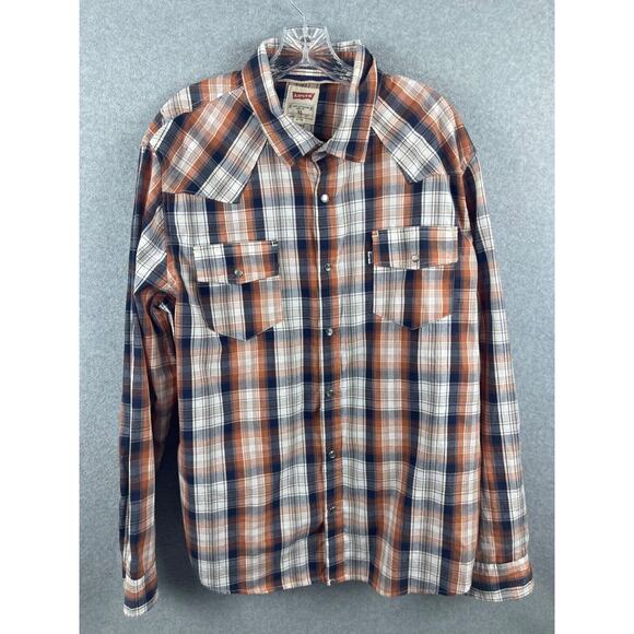 Levis Pearl Snap Shirt Men's‎ XL Plaid Long Sleeve Button Up Cowboy Workwear - Picture 1 of 8